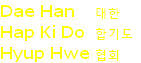 Dae Han    대한
Hap Ki Do  합기도
Hyup Hwe 협회